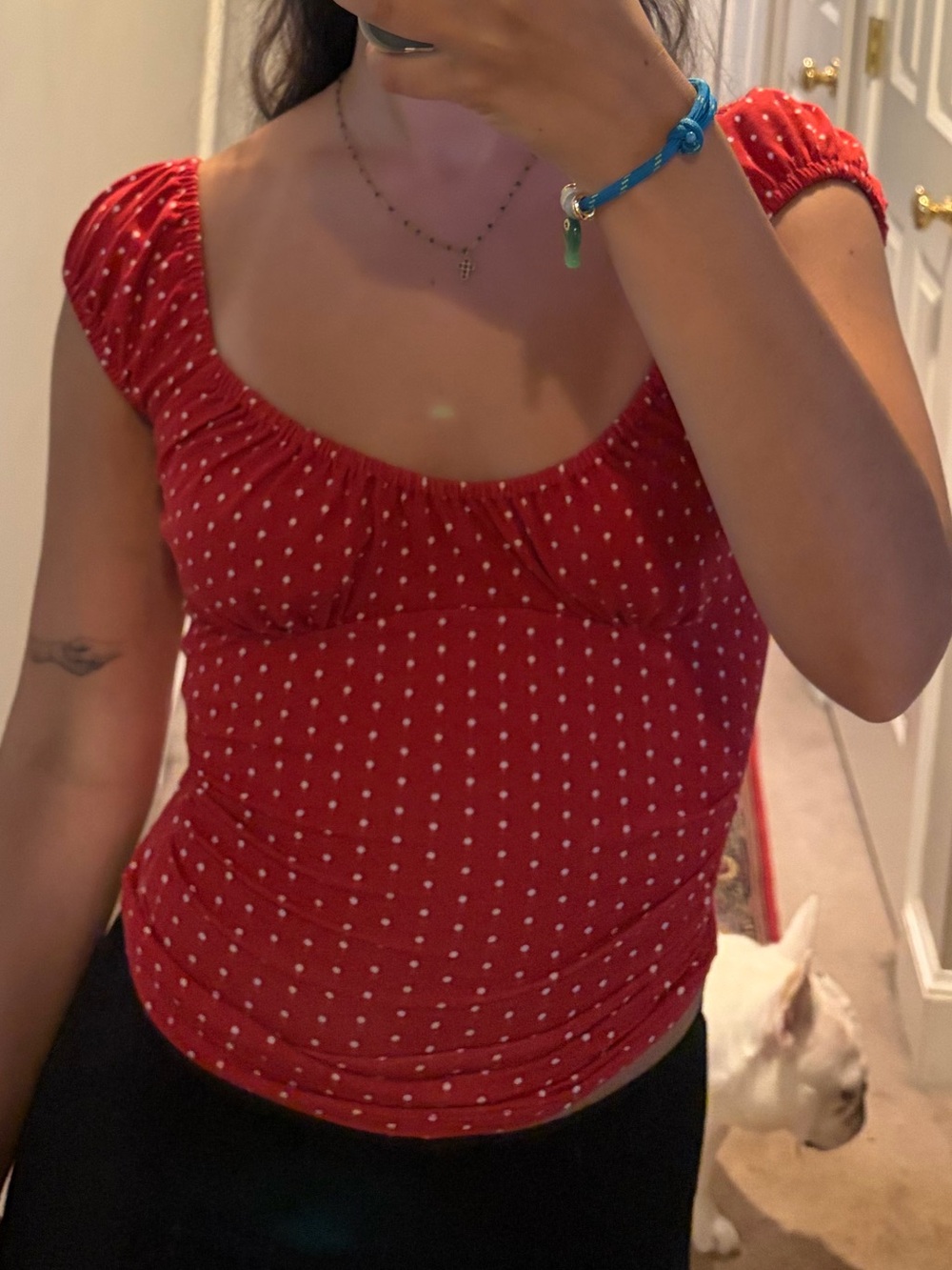 Wild Fable Red Polka Dot Puff Sleeve Scoop Neck Top